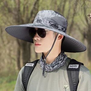 Sombrero de ala ancha para hombre, transpirable, protección solar, para senderismo al aire libre, pesca, sombrero de verano, 15 cm, camuflaje gris oscuro - Product Image 4