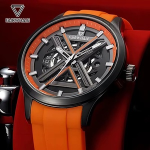 FAIRWHALE 6190 Automatic Movement Casual Calendar Men <b>Watch</b> Vintage Round <b>Mechanical</b> <b>Watch</b> for Men Orange Silicone Strap Reloj - Product Image 1