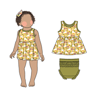 Ensemble de combinaison deux pièces pour filles d'été de haute qualité, haut sans manches imprimé mignon, short multicolores en option, tenue pour petites filles
