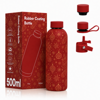 Bouteille d'eau isotherme personnalisée pour Noël, 500 ml, double paroi, revêtement caoutchouc, sans BPA, anti-fuite, pour l'extérieur