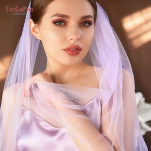 يولابان إم92 طرحة زفاف أنيقة ذات طبقة واحدة بنفسجية اللون مع ذيل طويل، فستان زفاف بسيط للكنيسة مع مشط شعر معدني - Product Image 2