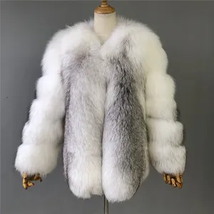 New Real Fox Pelzmantel Silver Fox Pelz Kapuzen mantel Dicke weibliche Jacke mit Kapuze Mode 2018 Winter Frauen Echtpelz Mantel Fox