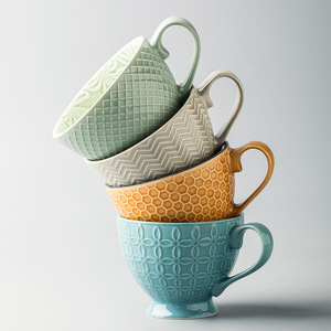 Tazas de cerámica con logotipo personalizado, grabado e impresión, estilo nórdico, para regalos y obsequios de hotel, azul claro, blanco roto, naranja - Product Image 2