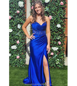 Vestido de Fiesta Azul Rey Brillante MB40194 con Abertura para Damas, Vestido de Noche Formal con Tirantes Espagueti y Estilo Sirena para Bodas - Product Image 1