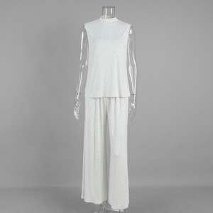 Completo Estivo 2026 in Maglia Solida: Top Senza Maniche e Pantaloni a Gamba <span class=keywords><strong>Larga</strong></span>, Set Casual da 2 Pezzi per <span class=keywords><strong>Donna</strong></span> - Product Image 6