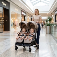 Poussette double pour bébés Abon de haute qualité, luxueuse, légère, pliable d'une seule main, avec cadre en alliage d'aluminium et tissu, 15 kg