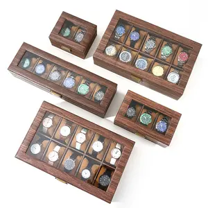 Copertura in legno Vintage in pelle sintetica 2 3 6 10 12 24 slot watch display da imballaggio scatola portaoggetti in velluto organizer custodia all'ingrosso