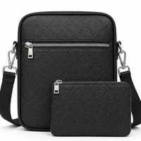 Ensemble de sacs bandoulière pour homme en cuir PU avec fermeture éclair, sac à bandoulière avec pochette à fermeture éclair assortie, sangle en sangle tissée, OEM ODM