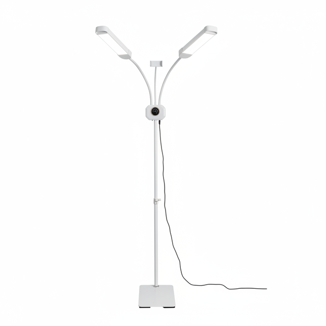 Modern Silver Two Arm LED Beauty Tool Eyelash Extension Floor Lamp with Adjustable Swing Arm High CRI>95 Metal Light