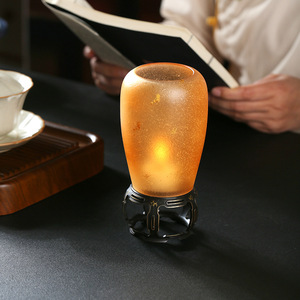 Chinese Antique Glass Candlestick Tapered Copper Base Heat Resistant Home Decoration Zen Tea Room Lamp With Scented Candle - Product Image 4