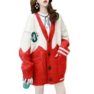navidad grinch suéter Suppliers-Cárdigan de punto grueso con botones para mujer, suéter de invierno holgado de gran tamaño, estilo navideño, 2020