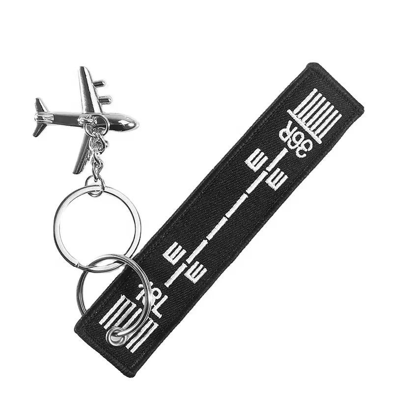 Black Airway Key Chain Anahtarlik Label Embroidery Keychain With Metal Plane Key Chain For Aviation Gifts Car Keychains
