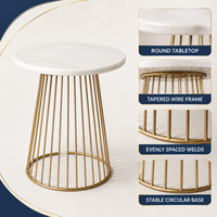 Table d'appoint ronde moderne avec cadre en métal doré et plateau en bois, marbre, bambou ou résine, table basse pour salon, OEM ODM