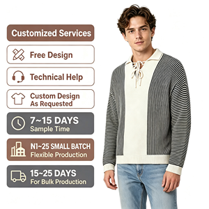 Мужской <span class=keywords><strong>свитер</strong></span>-<span class=keywords><strong>поло</strong></span> <span class=keywords><strong>с</strong></span> индивидуальным логотипом, 100% хлопок, черно-кремовый, в <span class=keywords><strong>поло</strong></span><span class=keywords><strong>с</strong></span>ку, на шнуровке, <span class=keywords><strong>с</strong></span>вободного кроя, <span class=keywords><strong>с</strong></span> завязками на горловине - Product Image 2