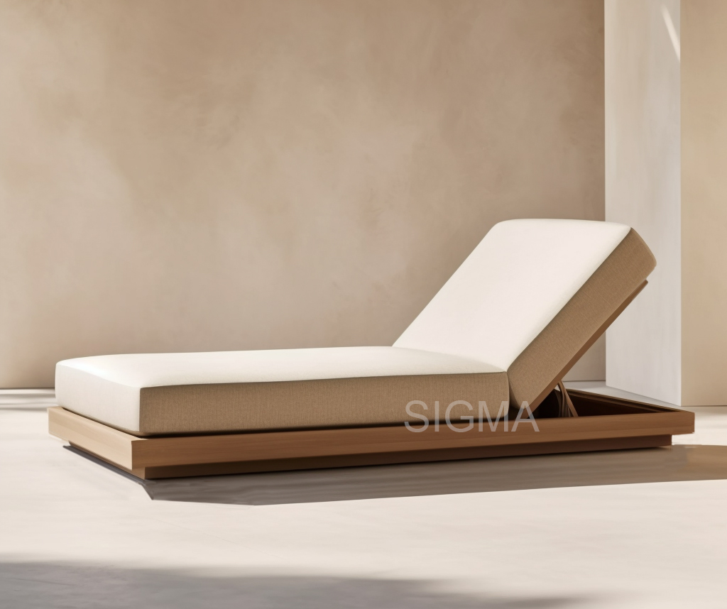SIGMA Factory Foshan Furniture Outdoor New Arrival Patio  Natural Solid Teak Wood  Teak Chaise Lounge