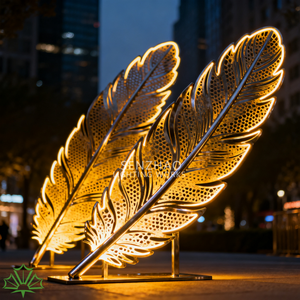 Escultura de Plumas de Acero Inoxidable con Iluminación LED para Exteriores, Arte Metálico Moderno Personalizable para Decoración de Hoteles y Plazas Comerciales - Product Image 1