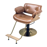Chaise de barbier pivotante en cuir PU marron moderne et durable, très vendue, rotation à 360 degrés, pompe hydraulique, mobilier de salon, salon de coiffure