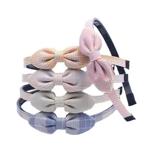 European and American Style Children Hair Accessories Decorate Plaid Cloth Bowknot Hairband Hair Hoop girl Student Fabric Bow H