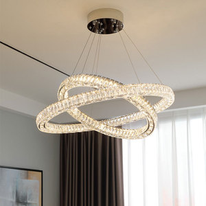 Lustre en acier inoxydable cristal couleur or, suspension LED E26 3500K blanc chaud, hauteur réglable, télécommande pour salon - Product Image 4