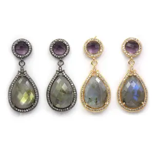 Guangzhou Supplier faceted labradorite drop earrings natural gemstone amethyst earring wholesale crystal jewelry for women gift
