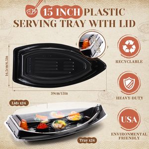 Fabricante de fábrica, bandeja de plástico en forma de barco para comida Catering para llevar Sashimi Salmon Sushi <span class=keywords><strong>con</strong></span> <span class=keywords><strong>tapa</strong></span> <span class=keywords><strong>transparente</strong></span> - Product Image 2