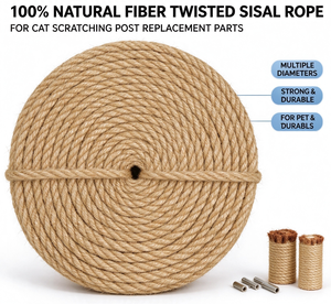 Corde en sisal torsadée 100 % fibres naturelles pour remplacement de poteaux à gratter pour chats, jouets pour animaux de compagnie et fournitures exotiques pour animaux. - Product Image 1
