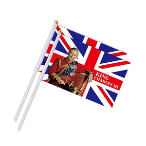 Gahumi impresión personalizada rey Carlos III Bandera de mano pequeña bandera 14*21cm poliéster Reino Unido Mini bandera para ceremonia vacaciones - Product Image 5