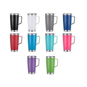 Tazas de café de viaje de acero inoxidable de doble pared de alta calidad de 20 oz con tapas, asa y pajita - Product Image 6