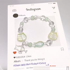 Pulsera de cuentas de cristal craquelado con diseño de palomitas de maíz de fantasía, dije de pez, color degradado, para niñas y mujeres, pulseras de la amistad, joyería - Product Image 4