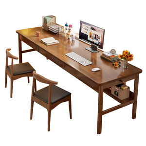 Moderner Doppel-Schreibtisch Langer Massivholz-Computertisch mit Verstellbarer Höhe und <span class=keywords><strong>3</strong></span> Schubladen für Heimbüro und Studenten - Product Image 5