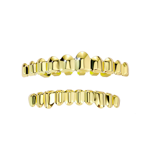 Parrilla Dental Hip Hop de Cobre Chapado en Oro de 18K con 10 Dientes y Superficie Lisa - Joyería Dental Unisex para Raperos, Parte Superior e Inferior, para Fiesta de Halloween, Venta al por Mayor - Product Image 5