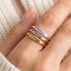 Dropshipping Custom <b>Name</b> <b>Ring</b> Silver Rose Gold Yellow Gold Engraved Heart Paw Print Plain Band Unisex Wear Jewelry Gift - Product Image 4