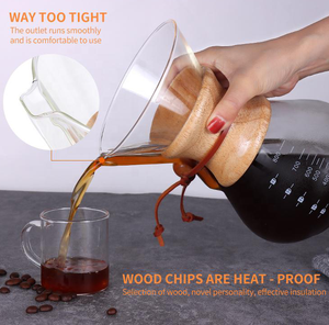 Goutteur de <span class=keywords><strong>carafe</strong></span> de cafetière en verre borosilicate avec manche en bois, verser sur la cafetière expresso café goutte à goutte bouilloire Barista outils - Product Image 3