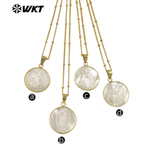 WT-JN032 nuovo Hotsales bianco guscio intagliato <span class=keywords><strong>maria</strong></span> <span class=keywords><strong>di</strong></span> Guadalupe ciondolo oro lunetta bianco conchiglia Jesus Mary collana - Product Image 4