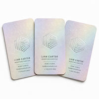 Cartes de visite miroir personnalisées en papier nacré arc-en-ciel avec logo en feuille d'argent, holographiques irisées pour les arts créatifs et les marques de mode