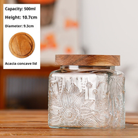 Bocaux de rangement en verre gaufré vintage avec couvercles en bois, boîtes hermétiques pour aliments de cuisine, pour épices, café, thé, ensemble de bocaux à épices