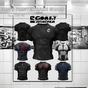 New Pattern OEM ODM Rash Guard Men Digital <b>Print</b> Spandex/Polyester Compression Shirts Short Anti-Bacterial BJJ MMA <b>Surfing</b> - Product Image 2