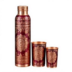 Juego de Botella y Taza de Agua Color Cobre Marrón con Diseño de Mandala, Vajilla Portátil Estilo Bohemio - Product Image 1
