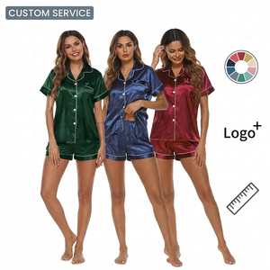 Ropa personalizada de lujo para mujer, ropa de dormir sólida para mujer, pijamas de manga corta, pijamas sexis de satén de seda para mujer - Product Image 1