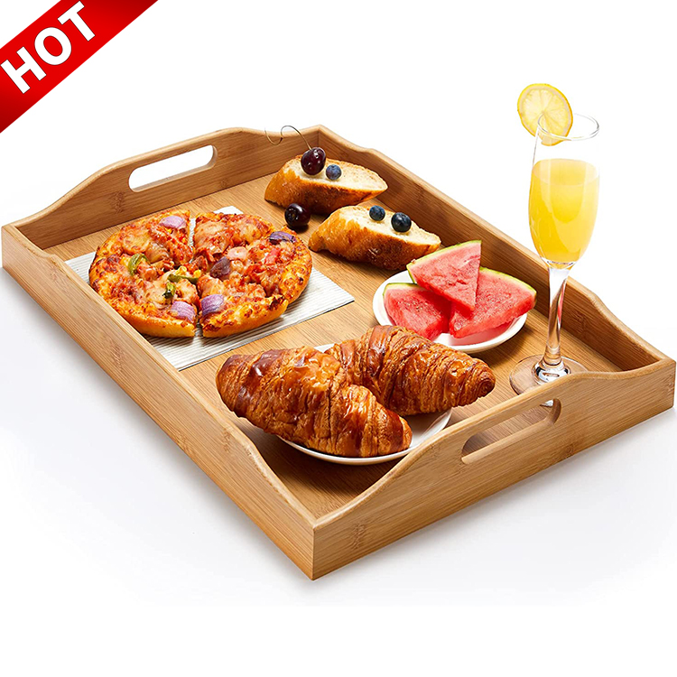 Оптовая продажа, кухонные прямоугольные сервировочные лотки на заказ для ужина, кофе, чая, хлеба, пикника, деревянные сервировочные лотки с ручками