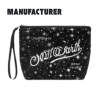 Pochette de Soirée Noire à Fermeture Éclair, Sac à Main Cosmétique Doux et Chaud en Peluche Hiver avec Lettre Brodé pour Femmes