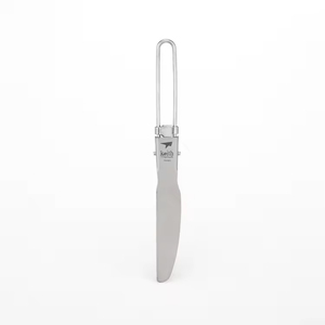 Couteau pliant utilitaire de camping en titane gris argenté, léger, durable, moderne, pour la vaisselle de plein air, logo personnalisable, sablé - Product Image 1