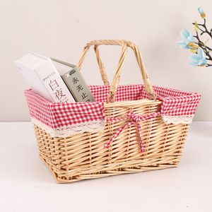 Rattan Storage <b>Basket</b> Rectangle With Handles Willow Straw <b>Weaving</b> Neatening Storage - Product Image 1