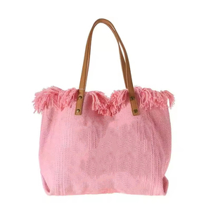 Sac de plage en toile tissée extra large, robuste et réutilisable, avec broderie épaisse, en stock, sac fourre-tout en cuir ouvert, sacs à main en toile - Product Image 3
