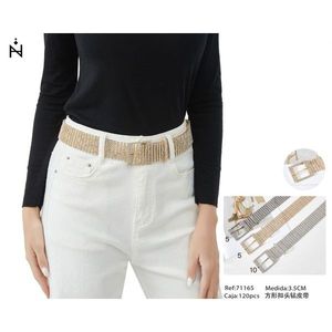 Cintura con fibbia quadrata e strass da 3,5 cm per donna, accessorio moda per la vita - Product Image 1