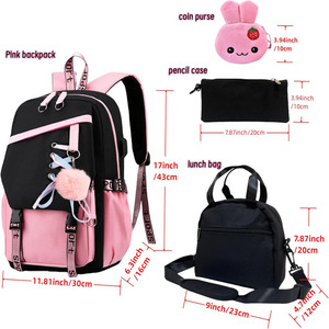 Zaino per bambini Multi-pezzo da scuola elementare da ragazza con ciondolo e organizer - Product Image 3