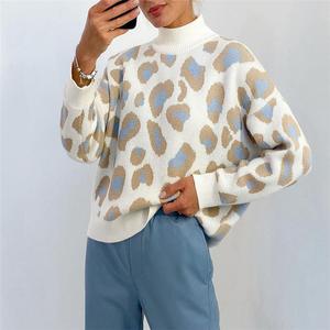 Maglione con stile Casual da donna lavorato a <span class=keywords><strong>maglia</strong></span> caldo Vintage di base bianco 2025 invernale con stampa leopardata oversize - Product Image 5