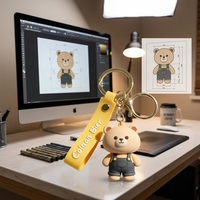 Porte-clés en PVC souple personnalisé professionnel en forme de petit ours avec logo 3D pour porte-clés, utilisation hôtelière