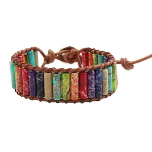 Charm Rainbow handgemachte Männer Armreif Unisex Damen Leder Raw Set Perlen Edelstein Tila Chakra Wrap Schmuck Naturstein Armbänder