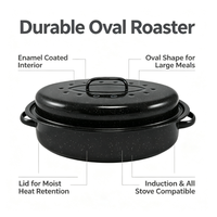 Plat à rôtir ovale en acier au carbone émaillé, compatible induction, pour cuisson de dinde, poulet, poisson, avec couvercle, pour la cuisine